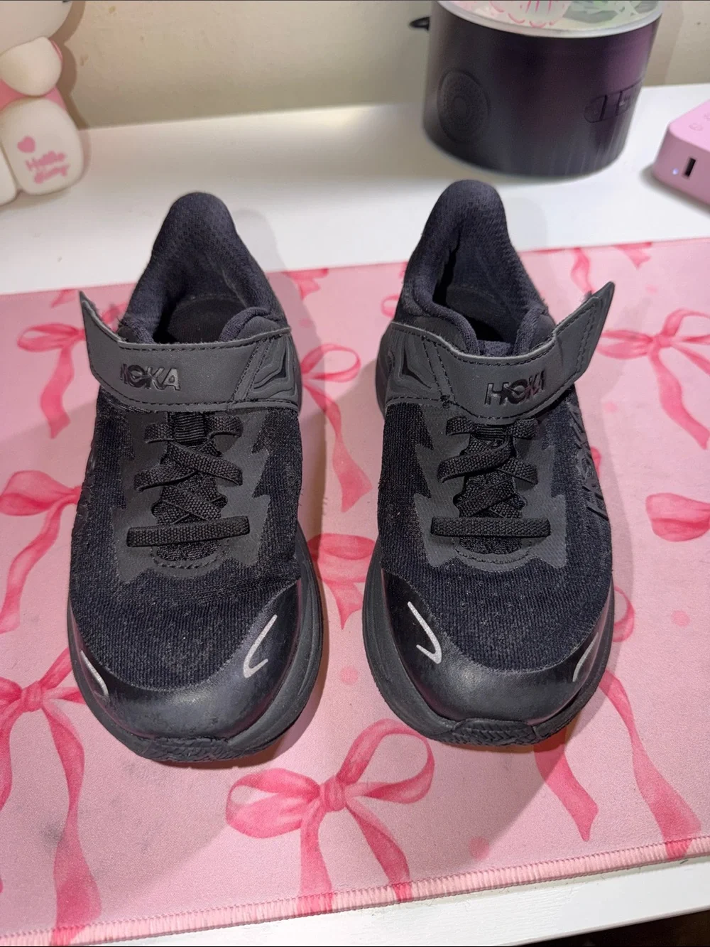 Hoka Kids Black Hook-and-Loop Athletic Sneakers